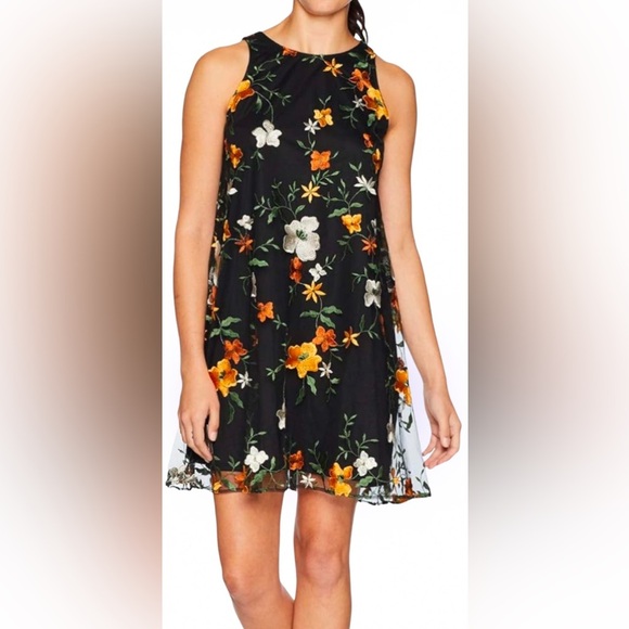 ECI New York Embroidered Floral Mesh Overlay Swing sleeveless party Dress - Picture 13 of 13